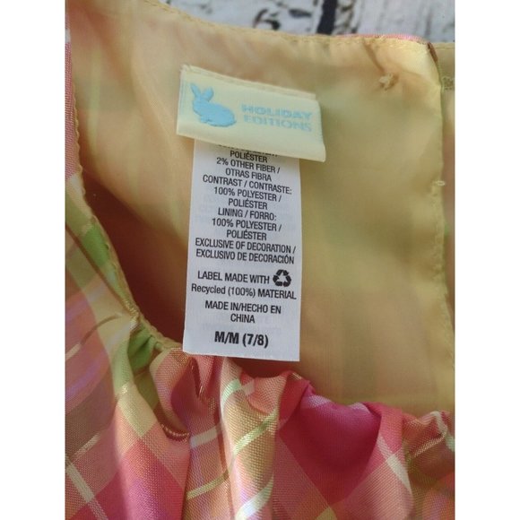 Holiday Editions Plaid Crinoline Dress Sz 7/8 Metallic Sequin Flower Bow Easter - Picture 6 of 6